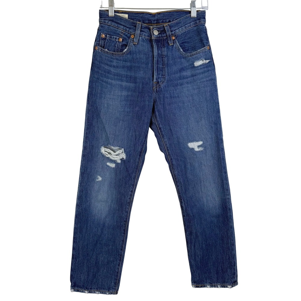 Levi's Premium 501 Women 24 Distressed Jeans CROPPED HIGH‎ RISE STRAIGHT
